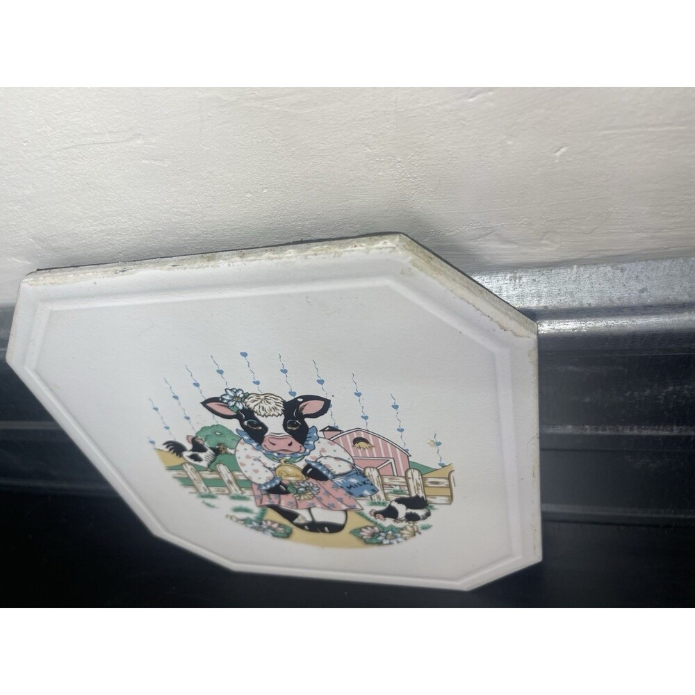 Vintage Ceramic Cow Trivet Pot Stand Farmhouse Kitchen Hot Plate Daisy Farm - Picture 5 of 8